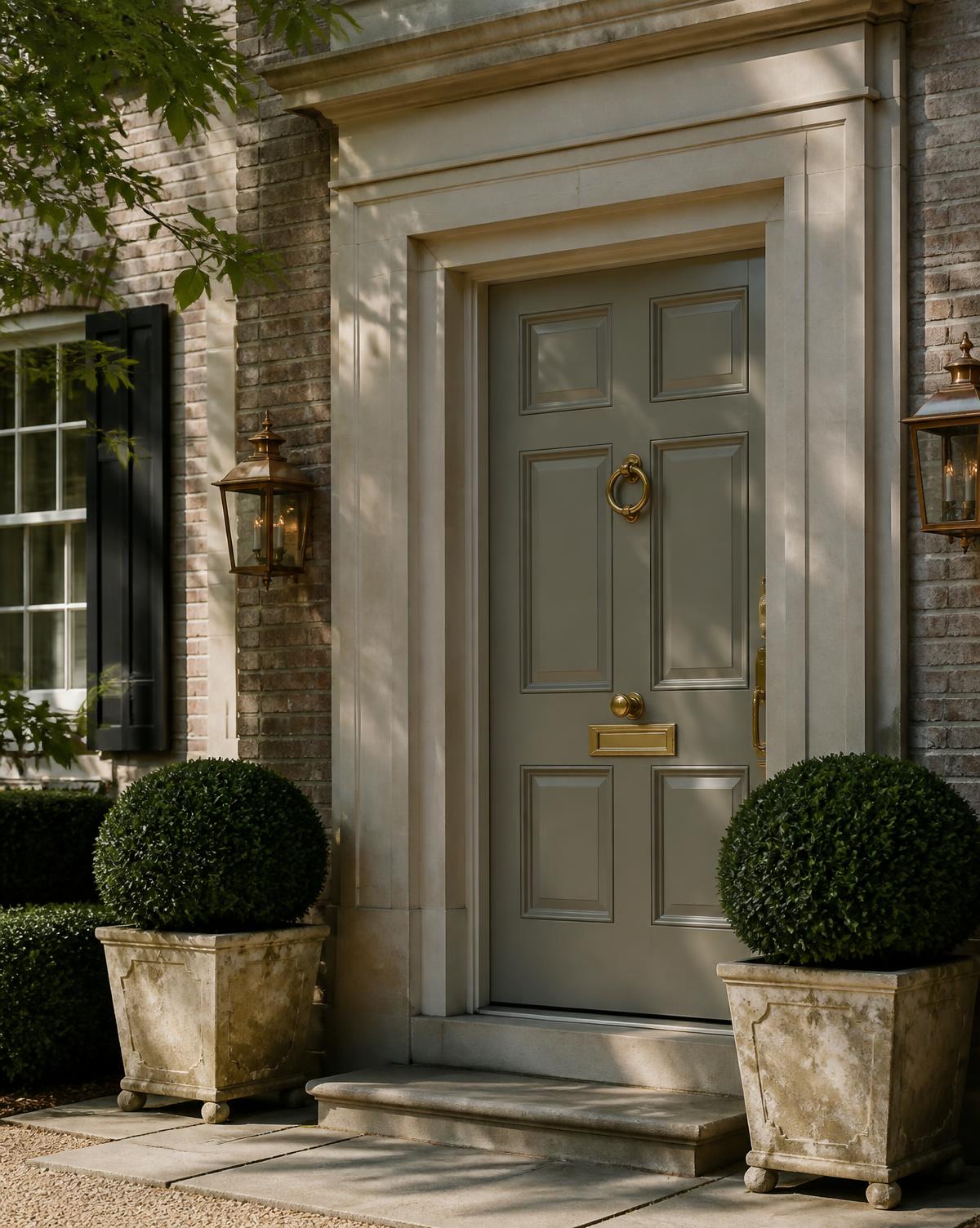 A quiet home entry with morning light across a console table and fresh flowers